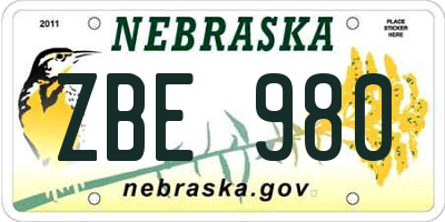 NE license plate ZBE980