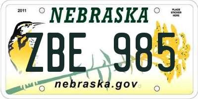 NE license plate ZBE985