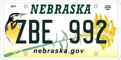 NE license plate ZBE992