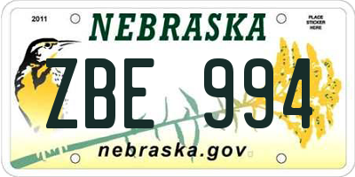 NE license plate ZBE994
