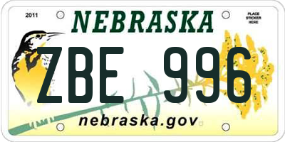 NE license plate ZBE996