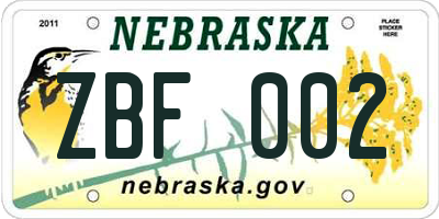 NE license plate ZBF002