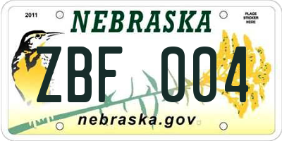 NE license plate ZBF004