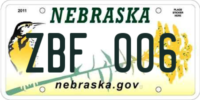 NE license plate ZBF006