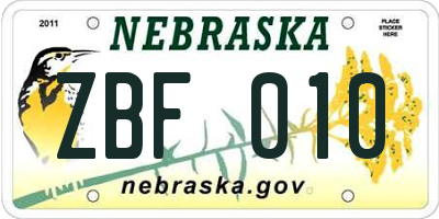 NE license plate ZBF010