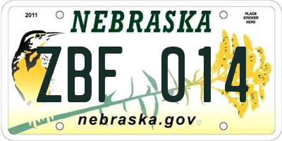 NE license plate ZBF014