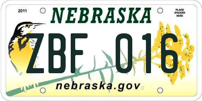 NE license plate ZBF016