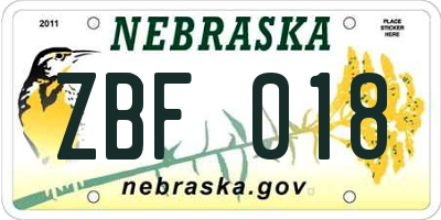 NE license plate ZBF018