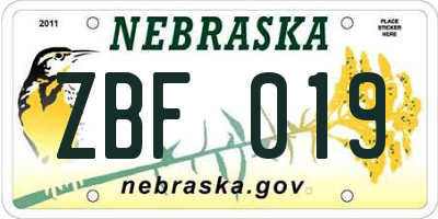 NE license plate ZBF019