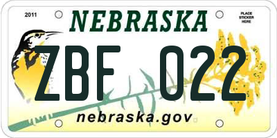 NE license plate ZBF022