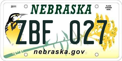 NE license plate ZBF027