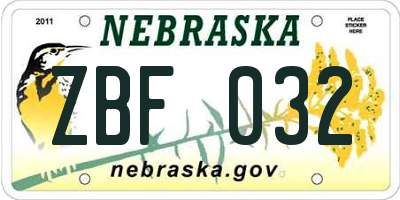 NE license plate ZBF032