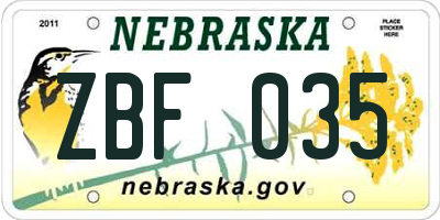 NE license plate ZBF035
