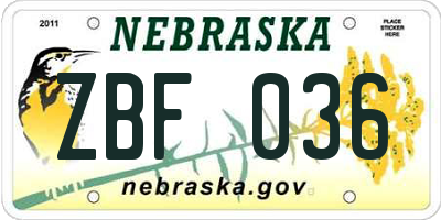 NE license plate ZBF036