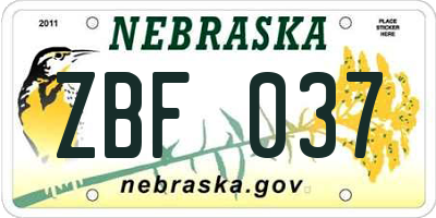 NE license plate ZBF037