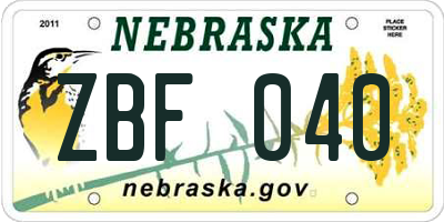 NE license plate ZBF040