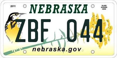 NE license plate ZBF044