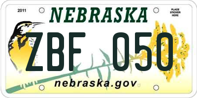 NE license plate ZBF050