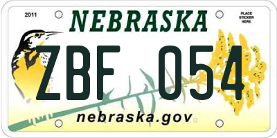 NE license plate ZBF054