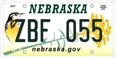 NE license plate ZBF055