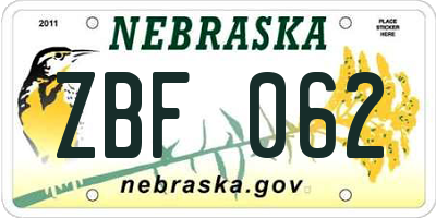 NE license plate ZBF062