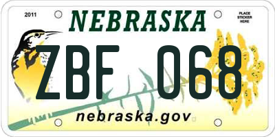 NE license plate ZBF068