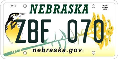 NE license plate ZBF070