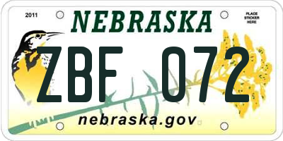 NE license plate ZBF072