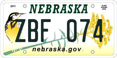 NE license plate ZBF074