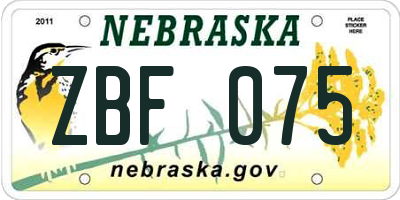 NE license plate ZBF075