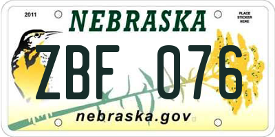 NE license plate ZBF076