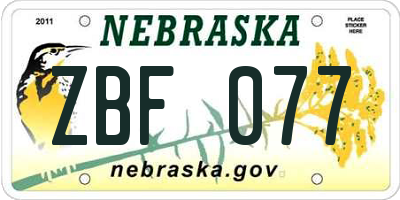 NE license plate ZBF077
