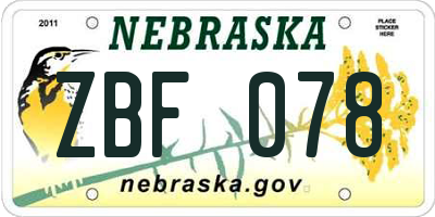 NE license plate ZBF078