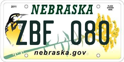 NE license plate ZBF080