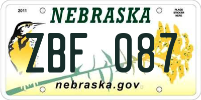NE license plate ZBF087