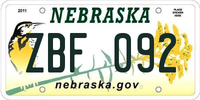 NE license plate ZBF092