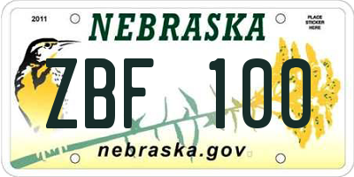 NE license plate ZBF100