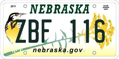 NE license plate ZBF116
