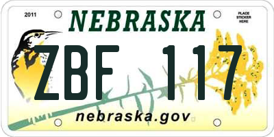 NE license plate ZBF117