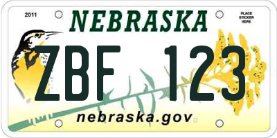 NE license plate ZBF123