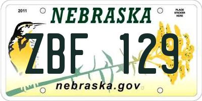 NE license plate ZBF129
