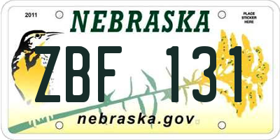 NE license plate ZBF131
