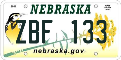 NE license plate ZBF133