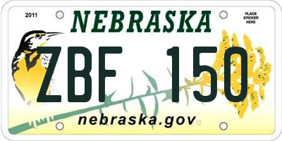 NE license plate ZBF150