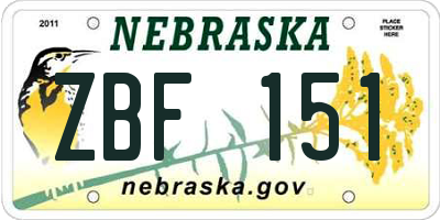 NE license plate ZBF151