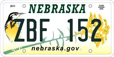 NE license plate ZBF152