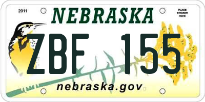 NE license plate ZBF155