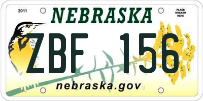 NE license plate ZBF156