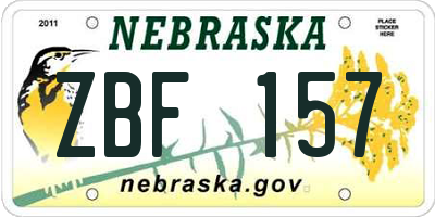 NE license plate ZBF157