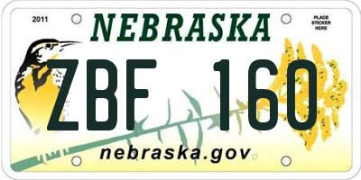 NE license plate ZBF160